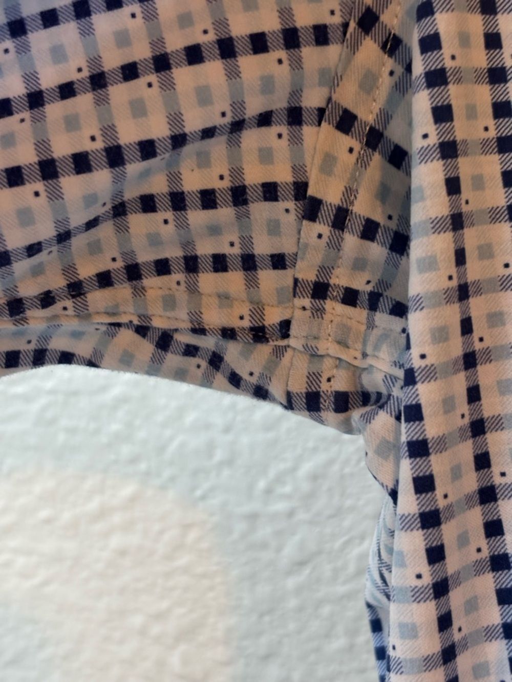 Large Tall Fit Buttercloth Blue White Checked Long Sleeve Button Up Shirt - Picture 7 of 13